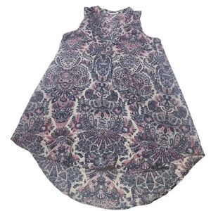 Lush Navy‎ Pink Paisley Print Sleeveless V-Neckline Swing Dress Size XS